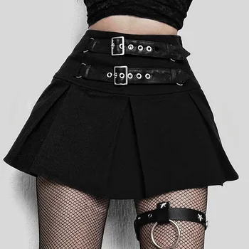 Buchke Patchwork Čiernej Sukni Gothi Vysoký Pás Skladaná Sukňa Žena Goth Punk Y2K Mini Sukne pre Ženy-line Harajuku 2020