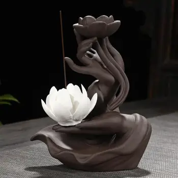 Buddha Strane Lotus Spätnou Kadidlo Horák S 20 Kužele Fialová Piesku Keramiky Somoke Vodopád Kadidlo Držiak Na Použitie V Domácnosti, Jóga
