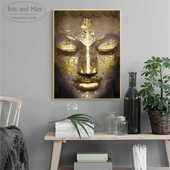 Buddha Tvár Zlato umelecké Diela Plagáty a Tlačí na Steny umelecké Dekoratívne Obrázok Plátno, Maľovanie Na Obývacia Izba Domova bez rámu