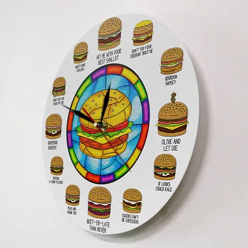 Burger Puns Hamburger Založené Veselosť Vtipné Nástenné Hodiny Slovná Hračka Buchty Burger Shop Dekor Fast Food Business Prihlásiť Wall Art Tichý Hodiny