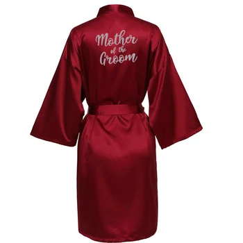 Burgundsko nové nevesta bridesmaid, župan matka, sestra nevesty svadobný dar, župan kimono saténové šaty 001