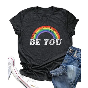BYŤ SI Rainbow Tlače dámske Letné Tričká Harajuku Nadrozmerné T košele, Topy O-krku Vintage T-shirt Estetické Ženské Oblečenie