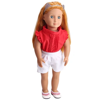 Bábika šaty, oblek červené šaty, + biele šortky hračka príslušenstvo fit 18-palcové Dievča bábiky a 43 cm baby doll c211