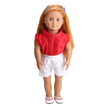 Bábika šaty, oblek červené šaty, + biele šortky hračka príslušenstvo fit 18-palcové Dievča bábiky a 43 cm baby doll c211