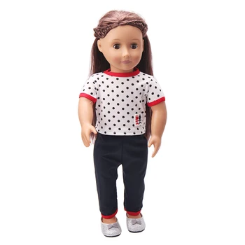 Bábiky oblečenie Polka dot biele tričko + čierne nohavice hračka príslušenstvo fit 18-palcové Dievča bábiku a 43 cm baby doll c176