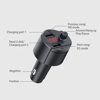 C4 Bluetooth FM Transmitter na Auto, Bezdrôtový FM Vysielač Adaptér do Auta, Dual Nabíjanie pomocou pripojenia USB Porty, hlasité Telefonovanie