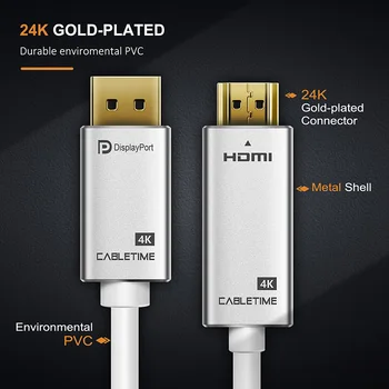 CABLETIME DisplayPort-HDMI Kábel 4K 30Hz DP-HDMI DP M/M Pozlátené Pre DP 1.2 pre HDTV Projektor Notebook PC Monitor C085