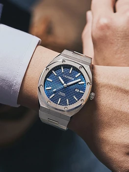 CADISEN Dizajnu Značky Luxusné Muži Hodinky Mechanické Automatické Modré Hodinky Muži, 100M Vodotesné Bežné Obchodné svetelný Náramkové hodinky