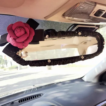 Camellia Kvet Interiéru Vozidla Spätné Zrkadlo Pokrytie Kožené Automatické Spätné Zrkadlo Dekorácie, Doplnky Pre Ženy a Dievčatá
