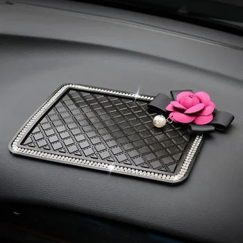 Camellia kvet Proti Sklzu Mat Crystal Drahokamu Automobilový Silikónový protišmykový Mat Pad Auto Sticky pre GPS Telefón, Auto Príslušenstvo