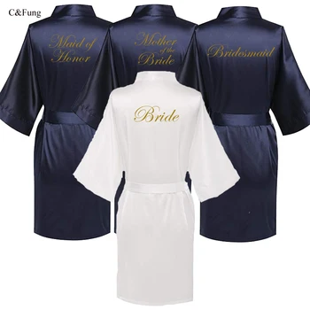 C&Fung tmavo modré šaty, zlato písanie kimono svadobné party župan bridesmaid, sestra, matka ženícha, nevesty šaty svadobné najlepší darček