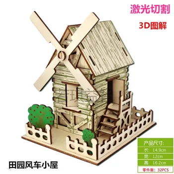 Candice guo! drevená hračka 3D puzzle ručné práce DIY woodcraft montáž súpravy krajiny veterný mlyn dom narodeniny Vianočný darček 1pc