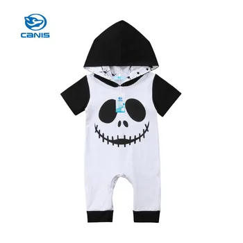 CANIS Dieťa Novorodenca Chlapec Dievča Halloween Kostým Ghost Kapucňou Romper Jumpsuit Black Bebe Chlapci Dievčatá Remienky Oblečenie Oblečenie