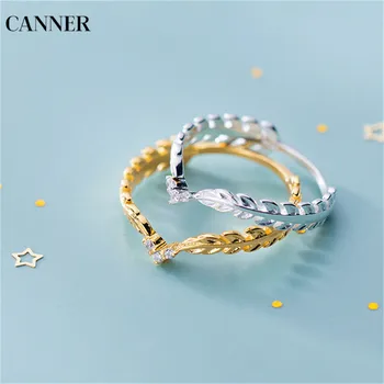 Canner 925 Sterling Silver Prstene Zlato, Striebro Pšenica Prst Prsteň Pre Ženy Mier Symbol Strana Krúžky Žena Rastlín Šperky