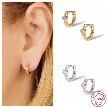 CANNER Európskeho a Amerického Divokého Módne 925 Sterling Silver Hoop Náušnice pre Ženy Tkané Twisted CZ Zirkón Earings Šperky