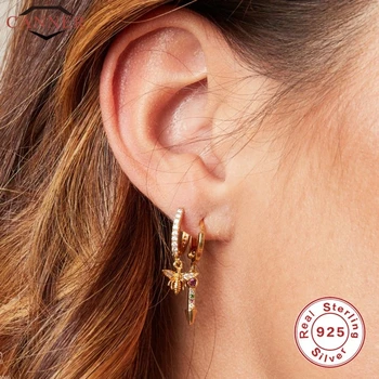 CANNER Európskych a Amerických Reálne 925 Sterling Silver Roztomilý Bee Star Hoop Náušnice pre Ženy Kruhu Earings Dievčatá Náušnice Šperky