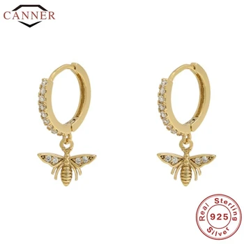 CANNER Európskych a Amerických Reálne 925 Sterling Silver Roztomilý Bee Star Hoop Náušnice pre Ženy Kruhu Earings Dievčatá Náušnice Šperky