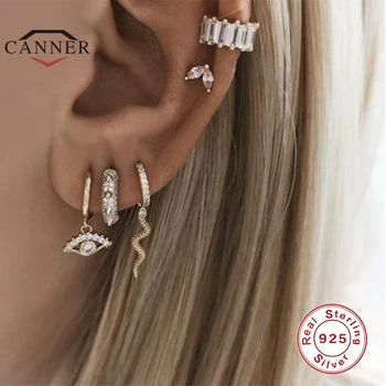 CANNER Hot Predaj Reálne 925 Sterling Silver Hoop Náušnice pre Ženy Diamond Náušnice Zirkón Piercing Earings Šperky pendientes