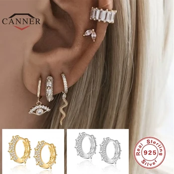 CANNER Hot Predaj Reálne 925 Sterling Silver Hoop Náušnice pre Ženy Diamond Náušnice Zirkón Piercing Earings Šperky pendientes