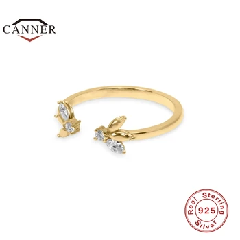 CANNER Módne Mini Bee Zásnubný Diamantový Otvoriť Krúžok v Reálnom 925 Sterling Silver Krúžky Pre Ženy, Jemné Šperky Darček Anillos