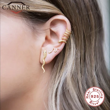 CANNER Punk Dlhý Had Náušnice 925 Sterling Silver Stud Earings Pre Ženy Vintage Zvierat pendientes Ženské Módne Šperky