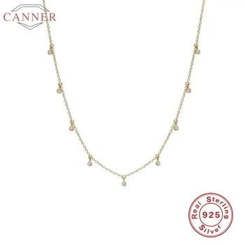 CANNER S925 Mincový Striebro Náhrdelník Ženy Mini Kolo Diamond Zirkón Reťazca Collier Šperky, Náhrdelníky Pre Ženy, Luxusné Šperky
