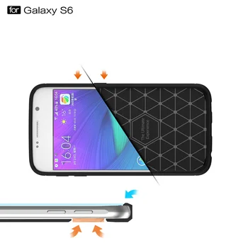Carbon Fiber Kartáčovaný Shockproof Vybavené obal Pre Samsung Galaxy S6 Dua Mäkké Silikónové Bumper Kryt SM-G920F SM-G920FD Telefón Funda