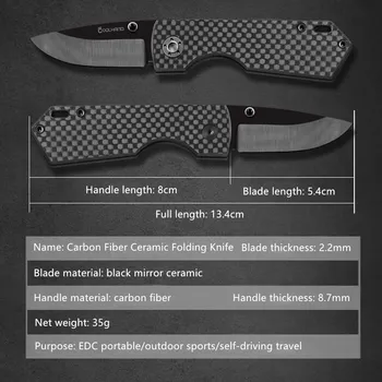 Carbon Fiber Skladací Nôž výchovy k Demokratickému občianstvu, Self-defense Prívesok ručných Vonkajšie Prenosný Mini Keramický Nôž