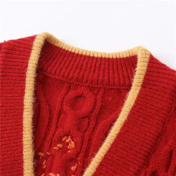 Cardigan sveter ženy tlačidlá 2020 jesenné a zimné nové vyšívanie, šitie retro pletený sveter pletený sveter tvaru dlhé sl