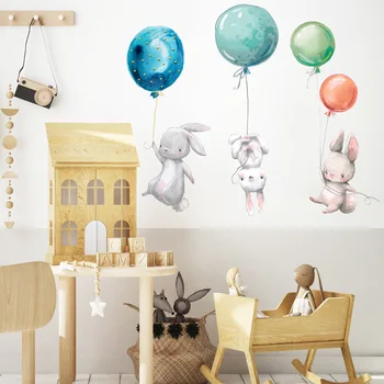 Cartoon bunny balón Stenu, Nálepky, domáce dekorácie deti izby spálňa decor Roztomilý zvierat tapety samolepiace nálepky