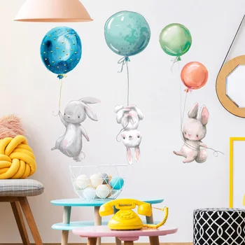 Cartoon bunny balón Stenu, Nálepky, domáce dekorácie deti izby spálňa decor Roztomilý zvierat tapety samolepiace nálepky