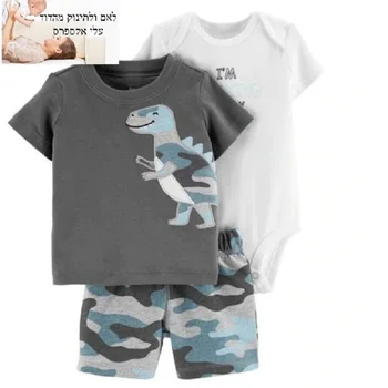 Cartoon dinosaura krátke rukáv tričko topy+romper+šortky oblečenie set pre chlapčeka oblečenie novorodenca nastaviť 2020 nové narodený v lete oblek