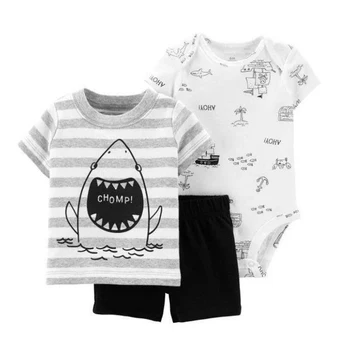 Cartoon dinosaura krátke rukáv tričko topy+romper+šortky oblečenie set pre chlapčeka oblečenie novorodenca nastaviť 2020 nové narodený v lete oblek