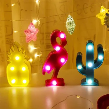 Cartoon Flamingo Kaktus 3D LED Nočné Svetlo Vianočný dekor Deti detská izba Nočné Lampy, LED, Stolové Lampy, domáce dekorácie, darčeky