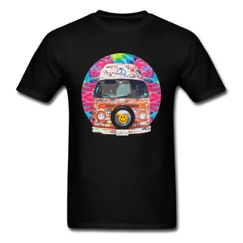Cartoon Groovy Hippie Van Tričko Úplne Nové Letné/Jeseň O-Krku Čistej Bavlny Krátky Rukáv T Shirt Vlastné Topy, Tričká Pre Chlapca