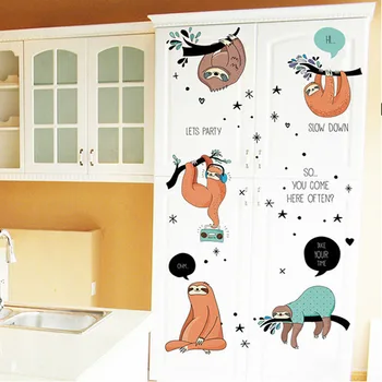 Cartoon Lenivosť Hrá Stenu, Nálepky Roztomilý Zvieratá Bradypod DIY Vinyl nástenná maľba Obtlačky pre Deti Izba Materskej Škôlky Dekorácie