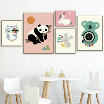 Cartoon Lev Panda Koala Fox Sova Folivora Wall Art Plátno Na Maľovanie Nordic Plagáty A Potlačou Obrazov Na Stenu Pre Deti Izba Dekor