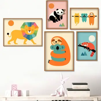 Cartoon Lev Panda Koala Fox Sova Folivora Wall Art Plátno Na Maľovanie Nordic Plagáty A Potlačou Obrazov Na Stenu Pre Deti Izba Dekor