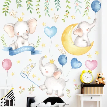 Cartoon Malý Slon Mesiac, Hviezdy Samolepky na Stenu Spálne Deti Detská izba Pozadí Steny Dekor Vymeniteľné Stenu Umenie, nástenné Maľby