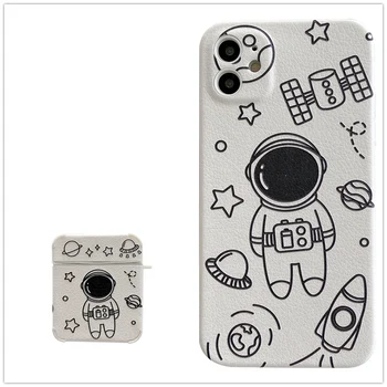 Cartoon priestor astronaut kožené puzdro Pre iphone 12 12Pro Max 11 11Pro X XR XS 7 8Plus pre Apple airpods 1 2 Pro Slúchadlá prípade