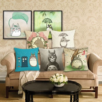 Cartoon Totoro Vytlačené Hodiť Vankúš Animal Vzor Obliečky Bavlna Vankúš Domova Obývacia Izba Námestie Obliečka Na Vankúš