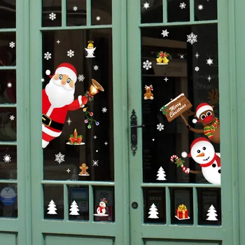 Cartoon Vianočné Nálepky Na Okno Ukážky Vymeniteľné Santa Doložka Snehuliak Domova Odtlačkový Lepidlo na PVC Nový Rok nástenná maľba Skla