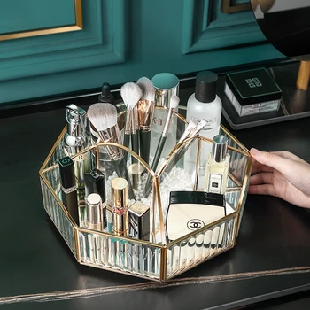 Casegrace Luxusné Rotujúce Sklo Make-Up Úložný Box Kozmetické Box Šperky Štetec, Ceruzka Rúž Držiteľ Tvoria Nástroj Prípade Organizátor