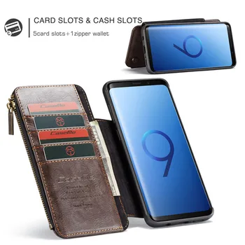 CaseMe Odnímateľný Zadný Kryt PU Kožené Zips Peňaženky Karta Vrecká puzdro Pre iPhone 11 Pro Max XR XS 6S7 8Plus Samsung Poznámka 9 S9+