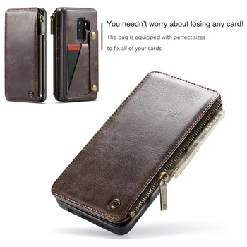 CaseMe Odnímateľný Zadný Kryt PU Kožené Zips Peňaženky Karta Vrecká puzdro Pre iPhone 11 Pro Max XR XS 6S7 8Plus Samsung Poznámka 9 S9+