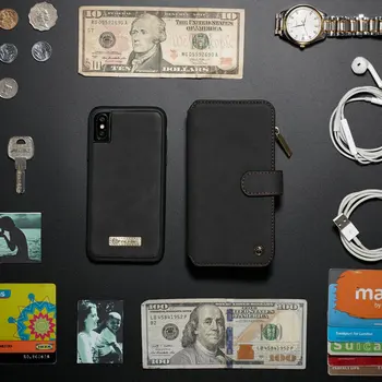 CaseMe puzdro Pre iPhone SE 5 5S Ručné PU Kožené Veľkú Kapacitu, Odnímateľná na Zips Peňaženky Kryt Pre iPhone X 8 7 6 Plus Prípade