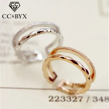 CC Módne Šperky Otvoriť Prstene Pre Ženy S925 Striebro Cubic Zirconia Dvojvrstvové Svadobné Svadobné Temperament Chvost Krúžok CC1475