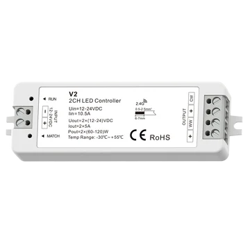 CCT Radič 2 KANÁLY RF Touch Diaľkové Svetlo LED Pásiky 2,4 GHz Radič Teplá Biela studená Biela LED Pásy DC12V 24V 36V, Max 576W