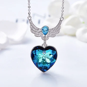 CDE Luxusné Ozdobené kryštálmi od Swarovski Náhrdelníky Šperky Pre Ženy Modré Srdce Prívesok Krídla Šperky Nádherné Dary