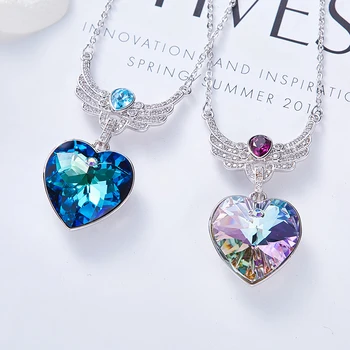 CDE Luxusné Ozdobené kryštálmi od Swarovski Náhrdelníky Šperky Pre Ženy Modré Srdce Prívesok Krídla Šperky Nádherné Dary